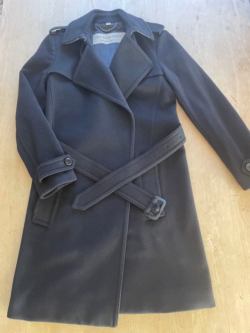 バーバリー　トレンチコート ウエストベルト　カシミヤ混　ブラック