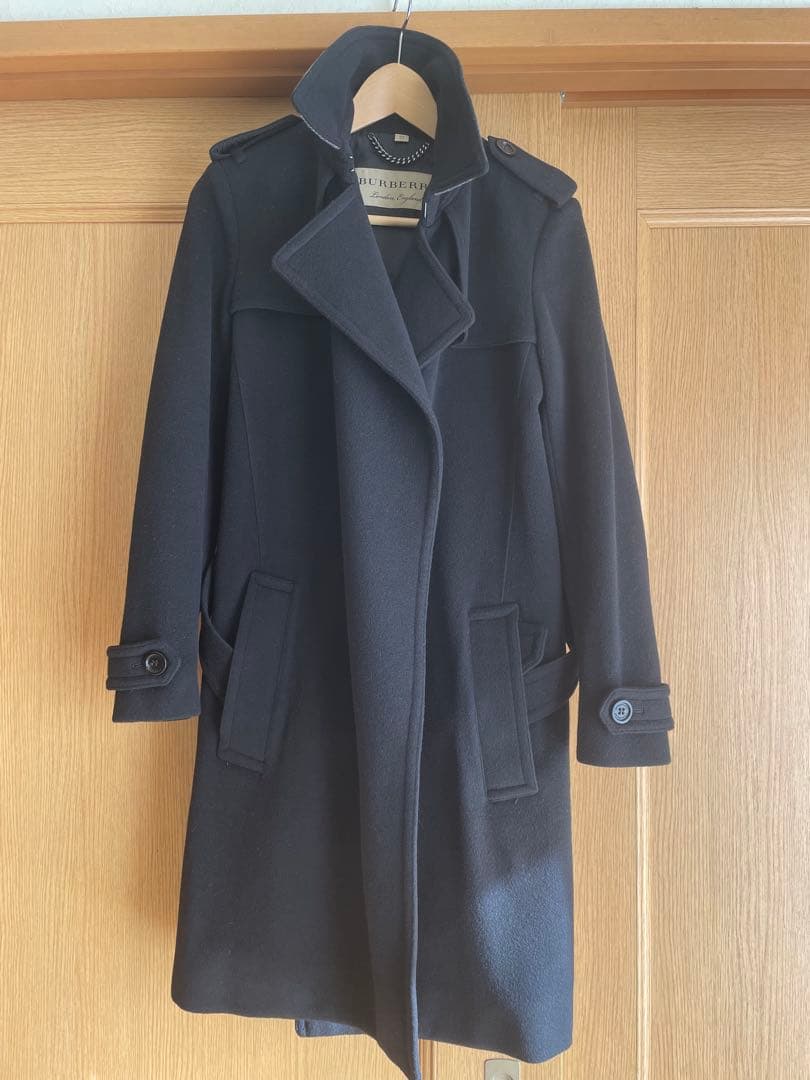 バーバリー　トレンチコート ウエストベルト　カシミヤ混　ブラック