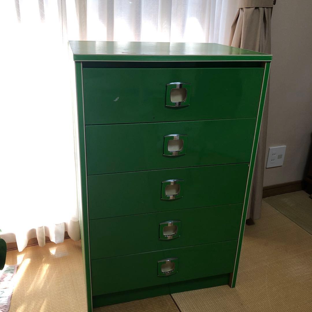 緑色 5段引き出し チェスト