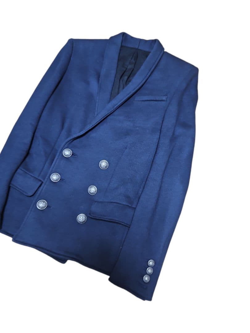 Balmain ネイビー ダブルブレスト テーラードジャケット 44