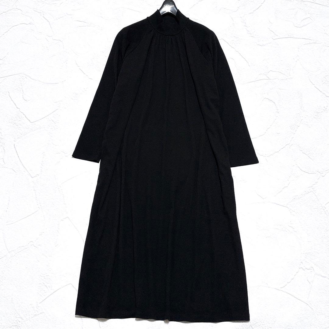 ✨美品✨ヨーガンレール　ロングワンピース　ハイネック　ギャザーネック　コットン