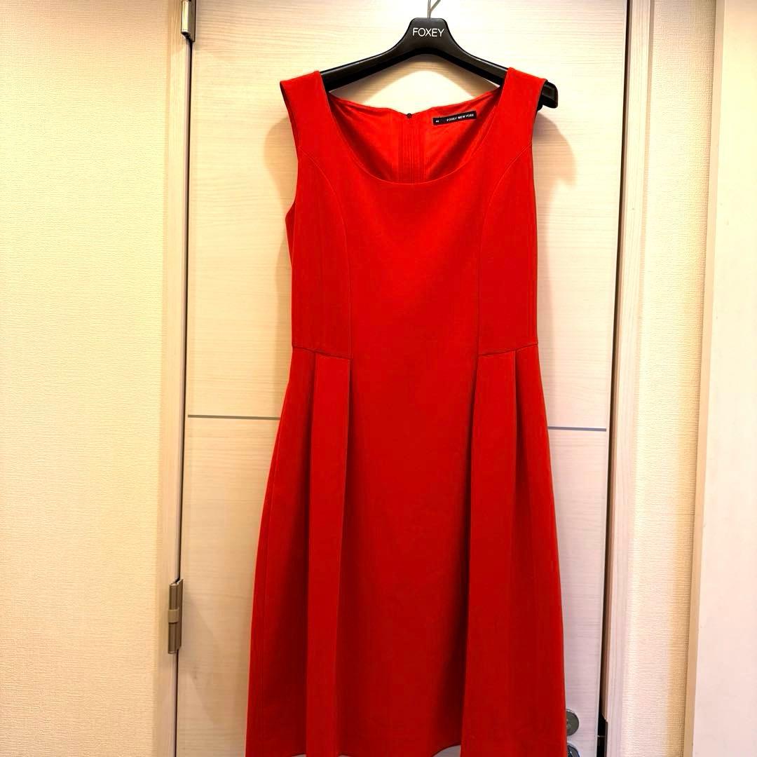 FOXEY NewYork赤 ノースリーブ Aライン ワンピース