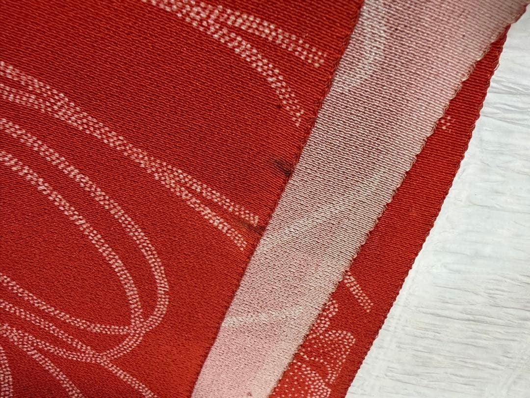 竺仙 正絹 小紋 朱色 反物
