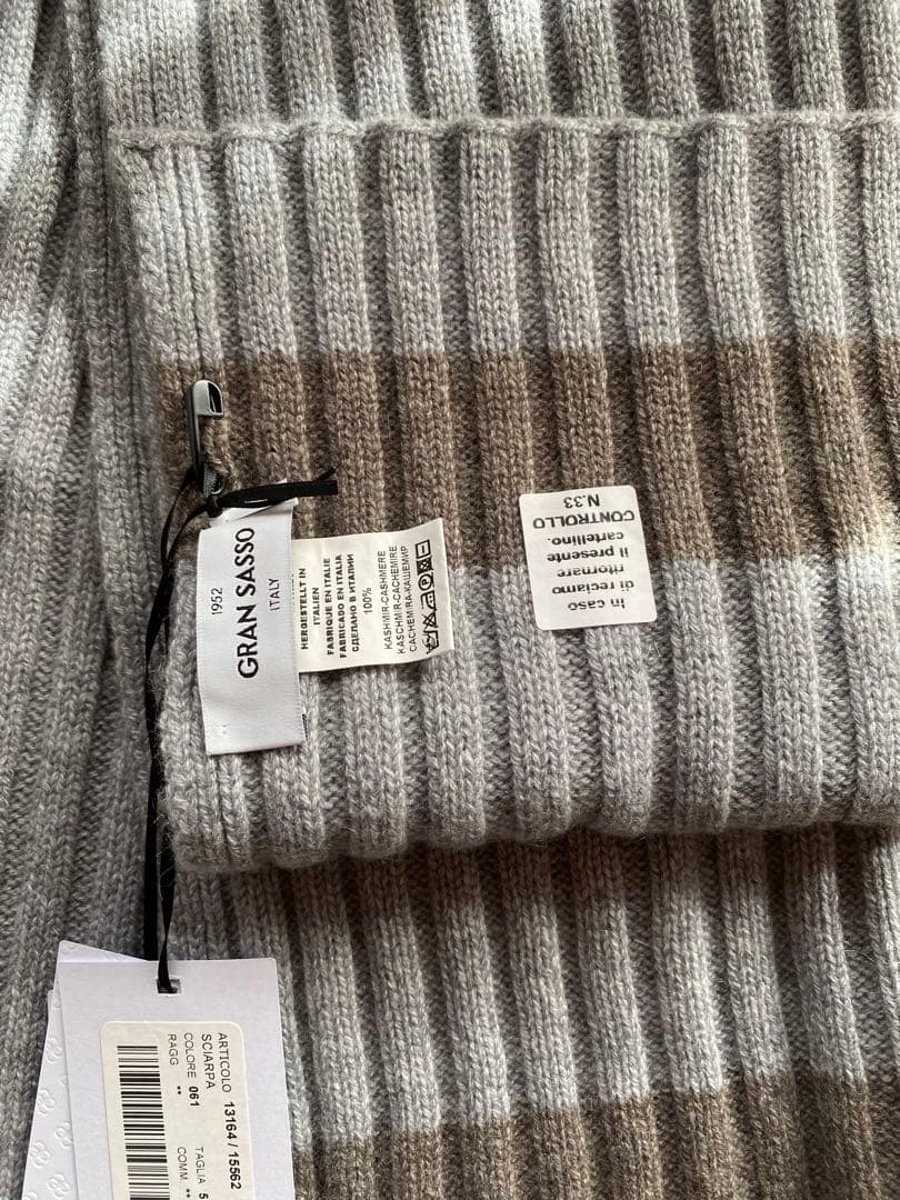 GRAN SASSO カシミアマフラー グレー/ブラウン