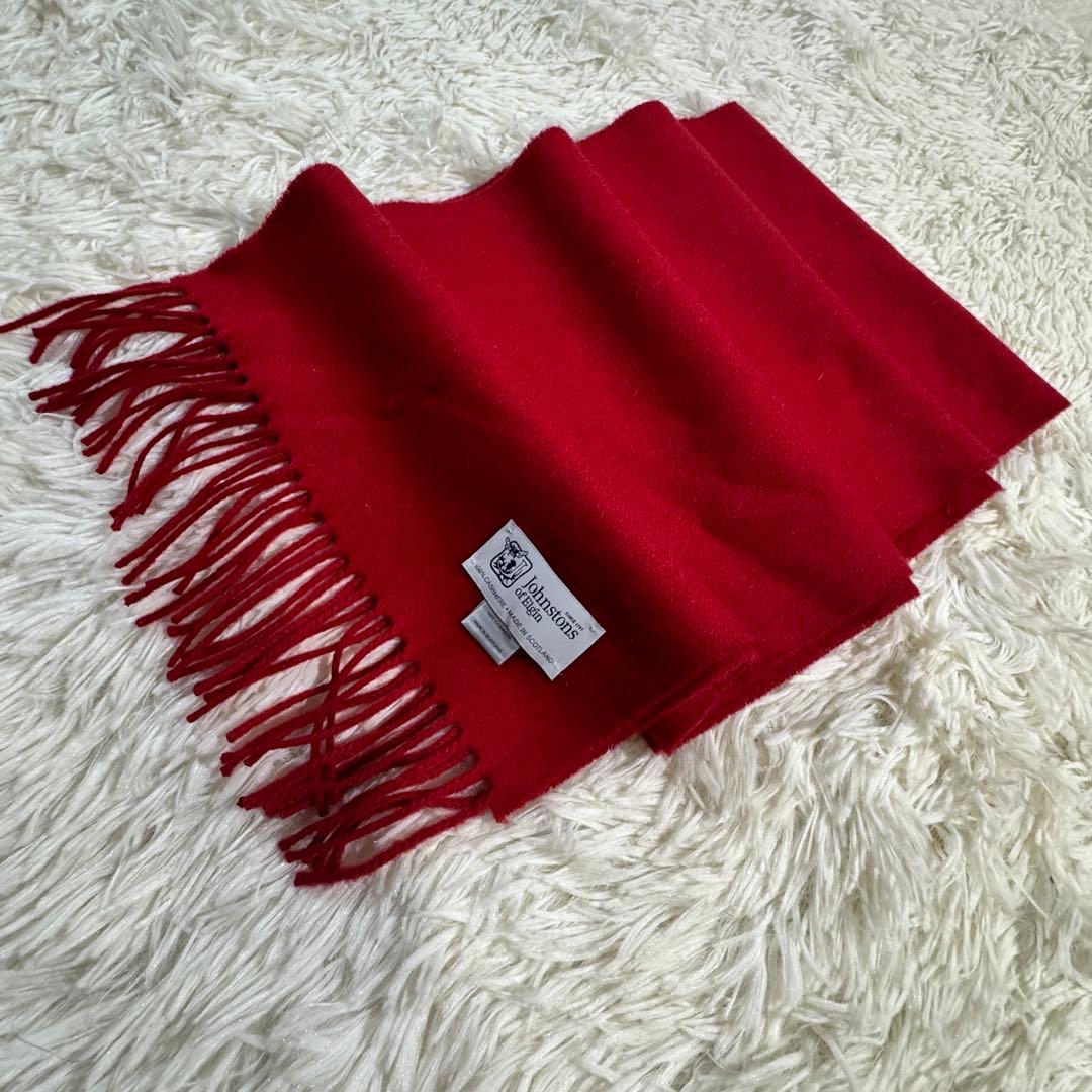 美品✨ジョンストンズ オブ エルガン マフラー カシミヤ100% レッド 赤