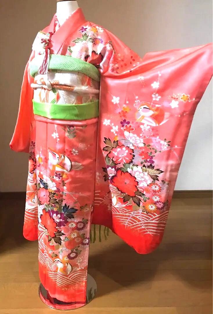 七五三7歳フルセット　サーモンオレンジ　牡丹　おしどり　祝い花❤️