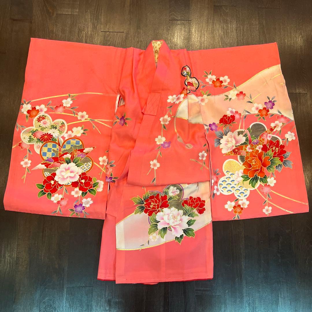 アンティーク 七五三 三歳〜五歳 着物 被布 フルセット しだれ桜 折鶴 付け襟