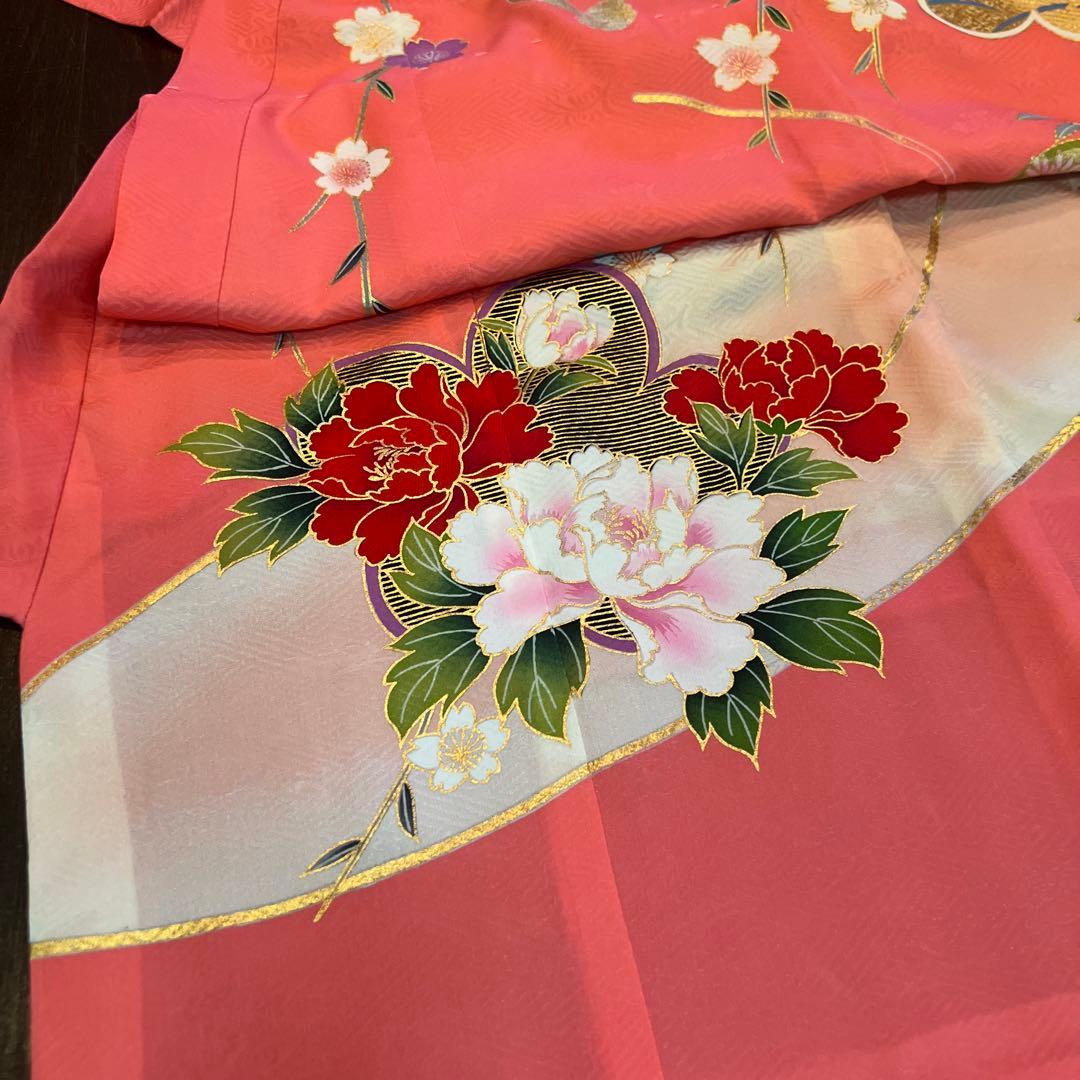 アンティーク 七五三 三歳〜五歳 着物 被布 フルセット しだれ桜 折鶴 付け襟