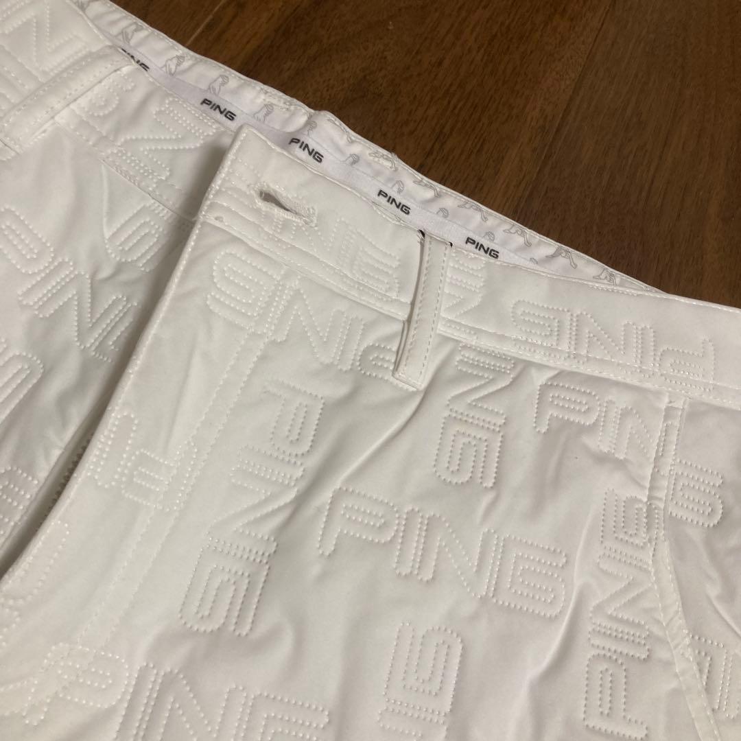 PING ホワイトパンツ ロゴ刺繍入り　中綿入り