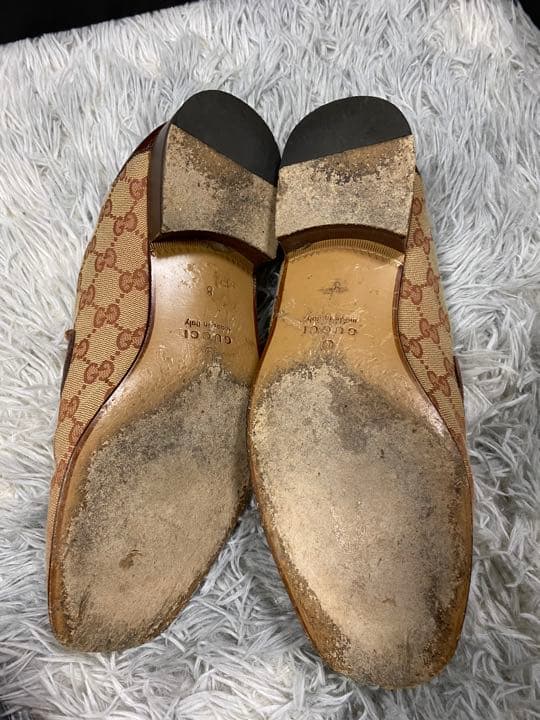 GUCCIコーティングキャンバス&レザーローファー　モノグラムプリント