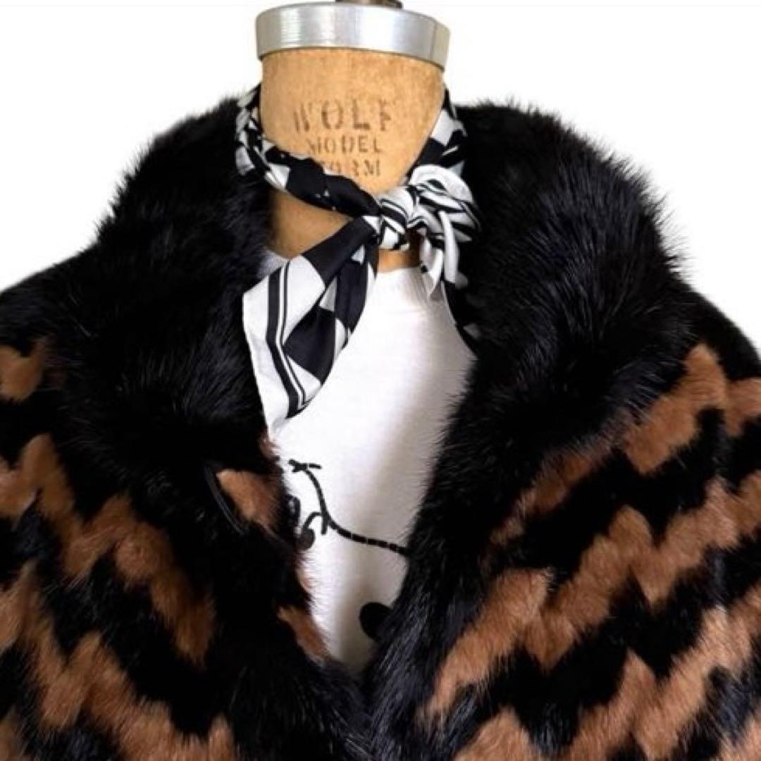 希少 ミンクファー ジャケット ドルマンスリーブ 裾絞り ジグザグ柄 ゆったり