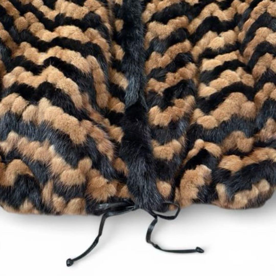 希少 ミンクファー ジャケット ドルマンスリーブ 裾絞り ジグザグ柄 ゆったり