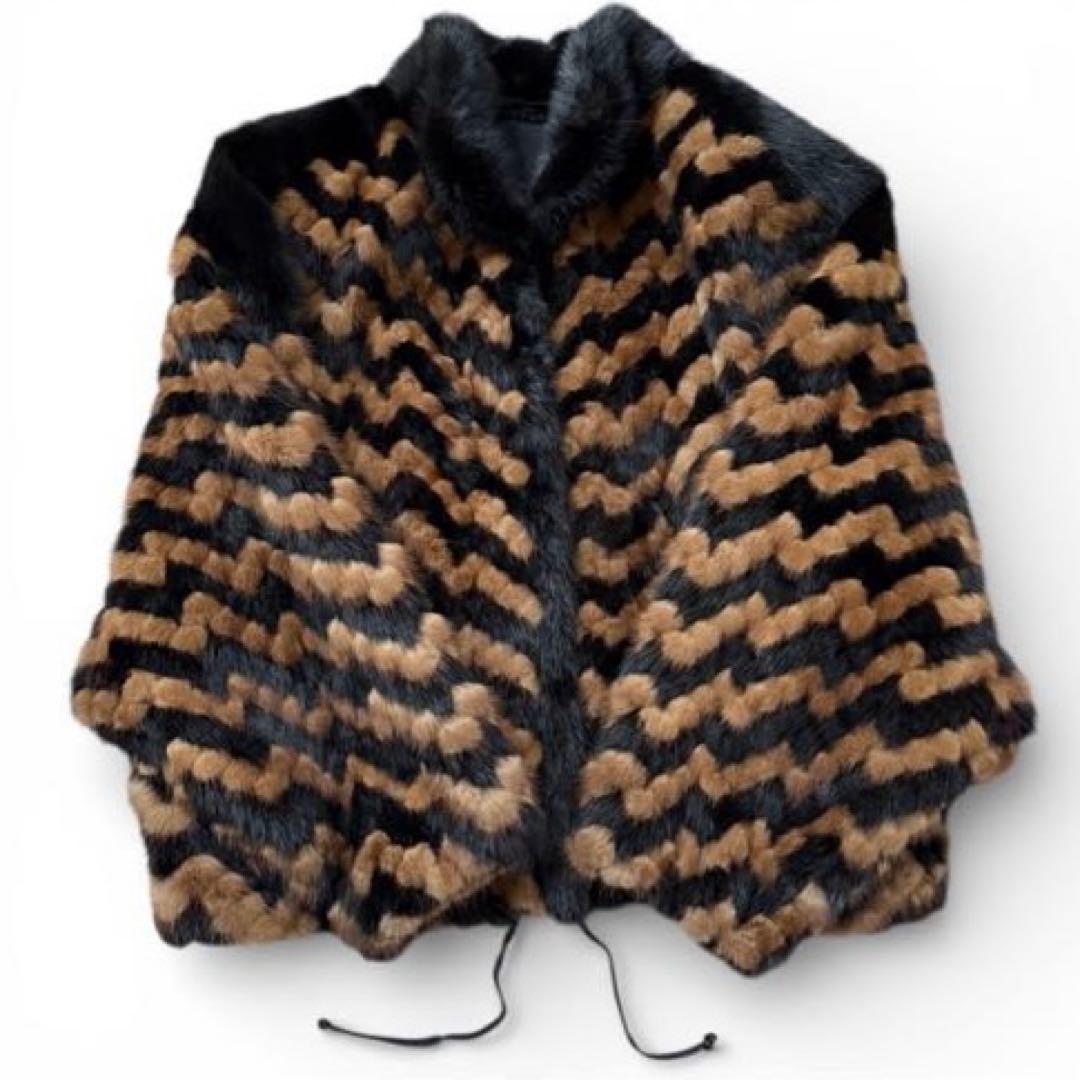 希少 ミンクファー ジャケット ドルマンスリーブ 裾絞り ジグザグ柄 ゆったり