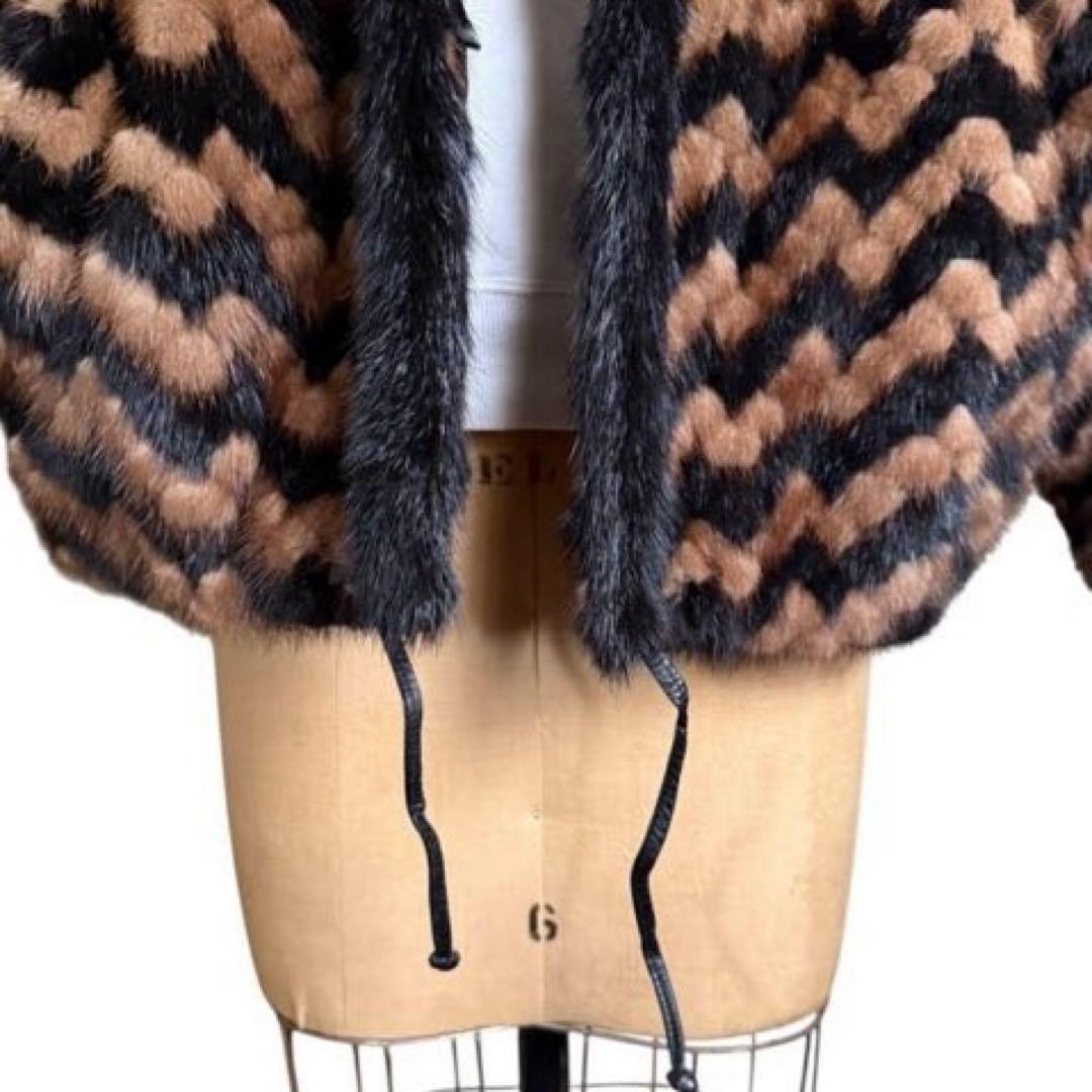 希少 ミンクファー ジャケット ドルマンスリーブ 裾絞り ジグザグ柄 ゆったり