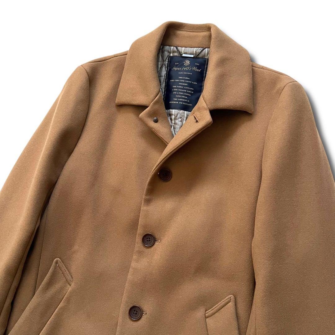 極美品 ナノユニバース 140s メリノウール シングル P コート S