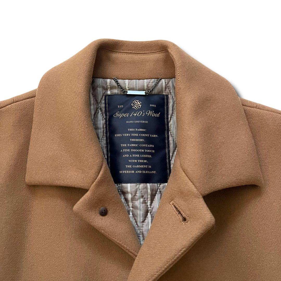 極美品 ナノユニバース 140s メリノウール シングル P コート S