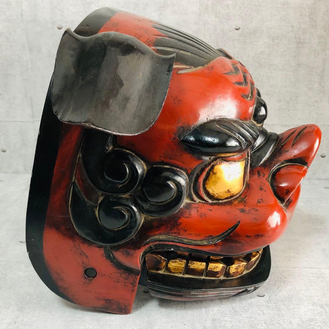 獅子頭 獅子舞 伝統工芸品 朱塗り 漆塗り 手彫り 縁起物 魔除け 中