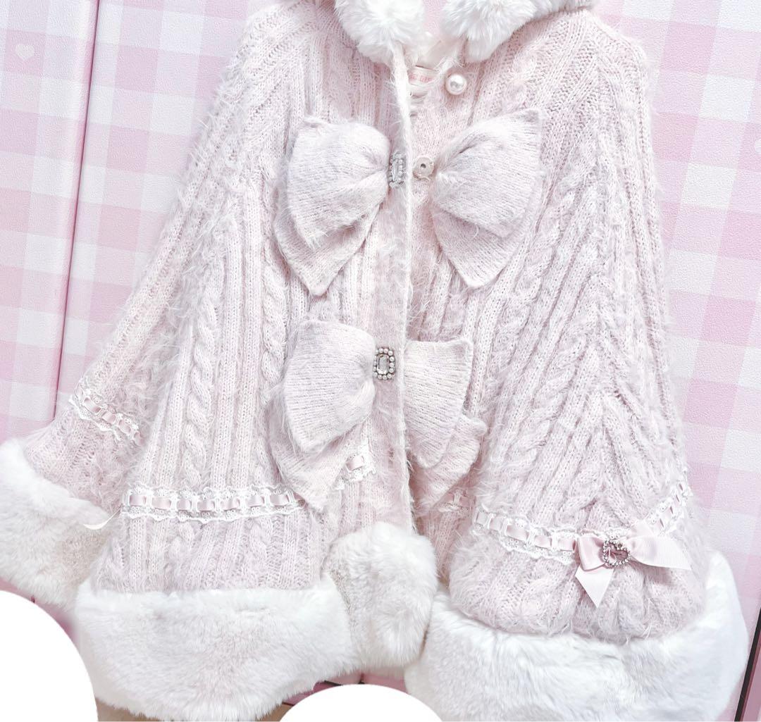 LIZ LISA ダブルリボンニットファーポンチョ