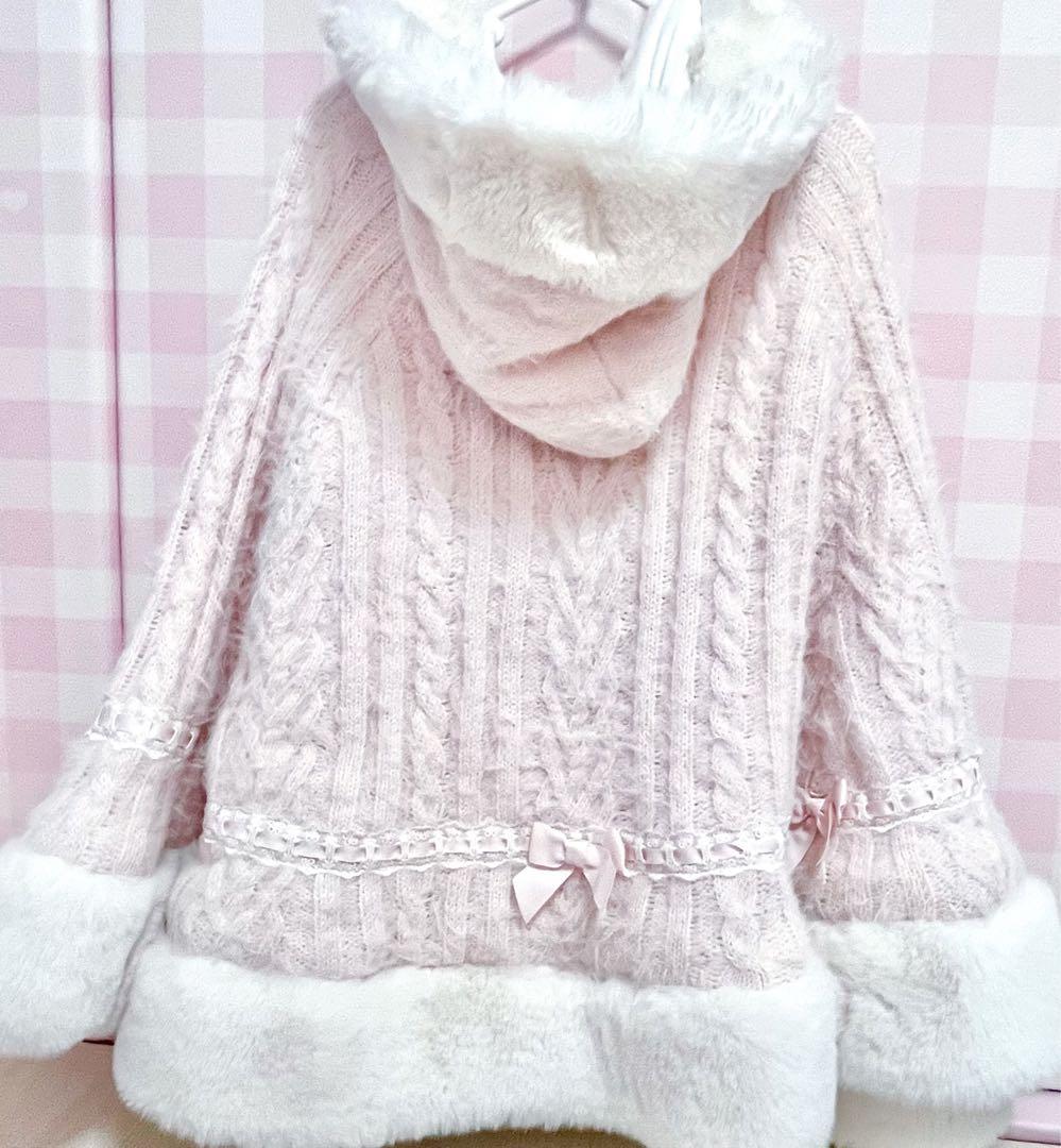 LIZ LISA ダブルリボンニットファーポンチョ