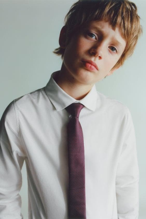 ZARA チェック柄 ネイビー ダブル スーツ シャツ タイ 4点 134cm