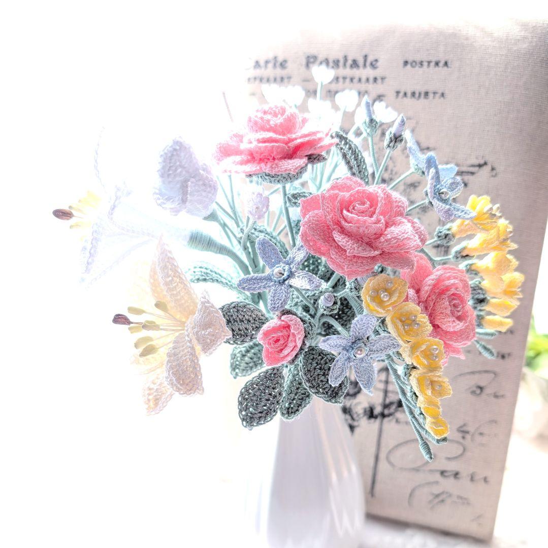 きらり☆薔薇とユリのブーケ·パステルカラーのブーケ·ミニドイリー計3点