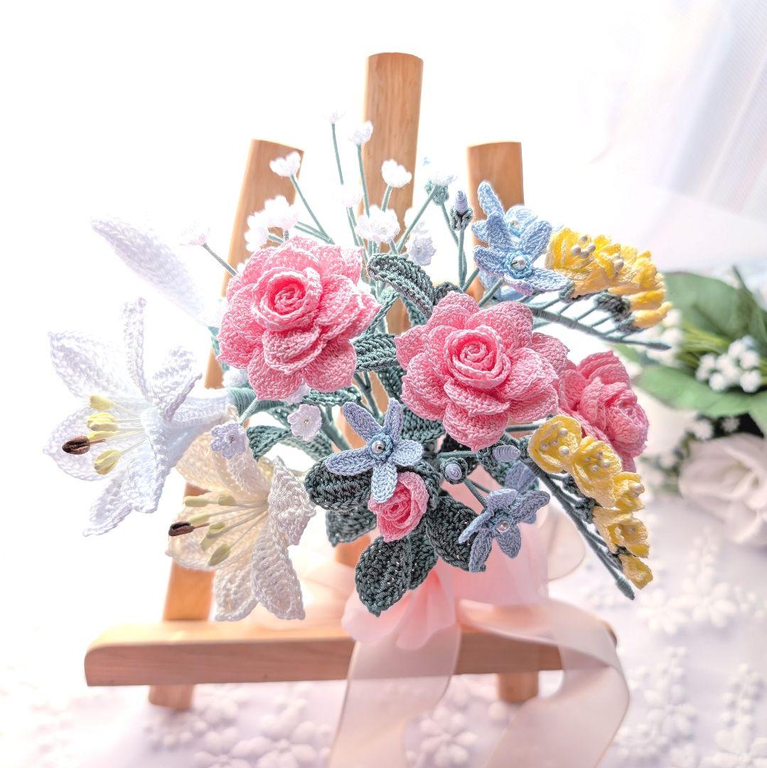きらり☆薔薇とユリのブーケ·パステルカラーのブーケ·ミニドイリー計3点