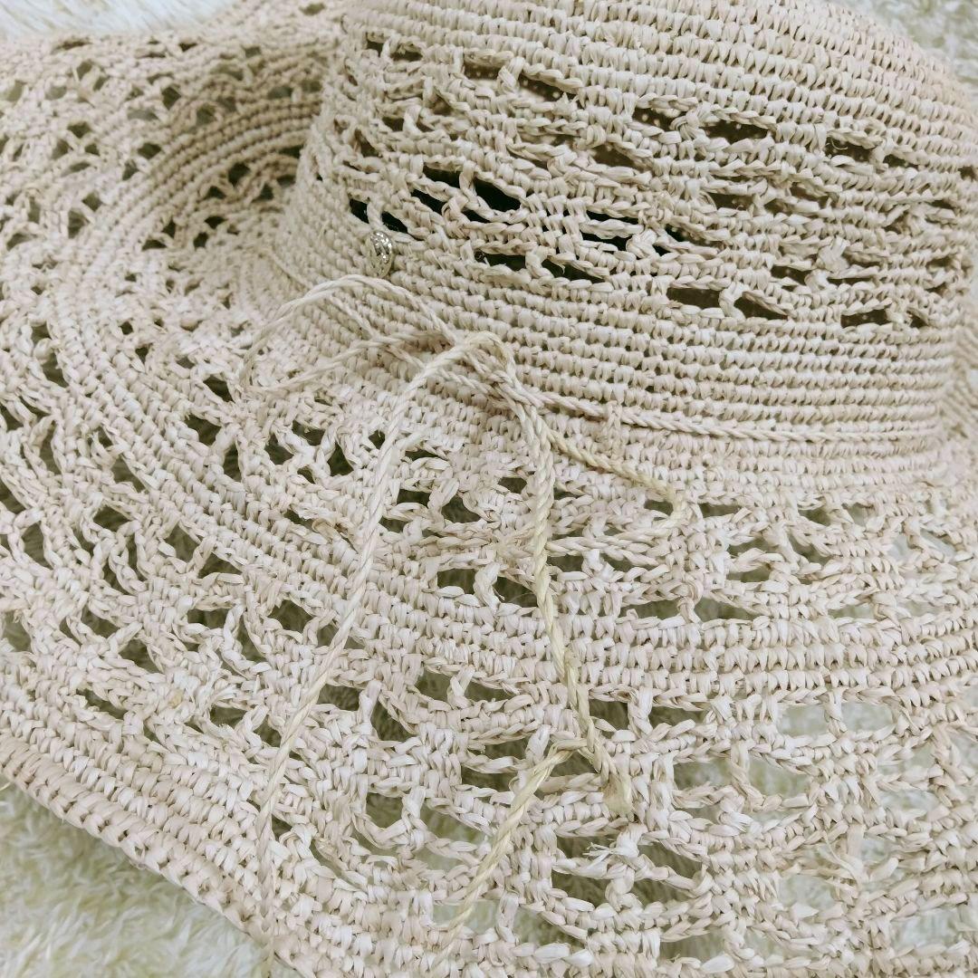 1498 ヘレンカミンスキー 麦わら帽子 編み模様 ラフィア100% ベージュ