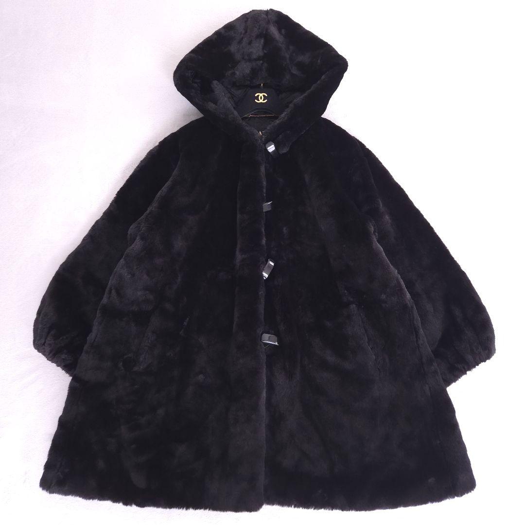 美品 エスカーダ エコファーコート ゴージャス キルティング フード