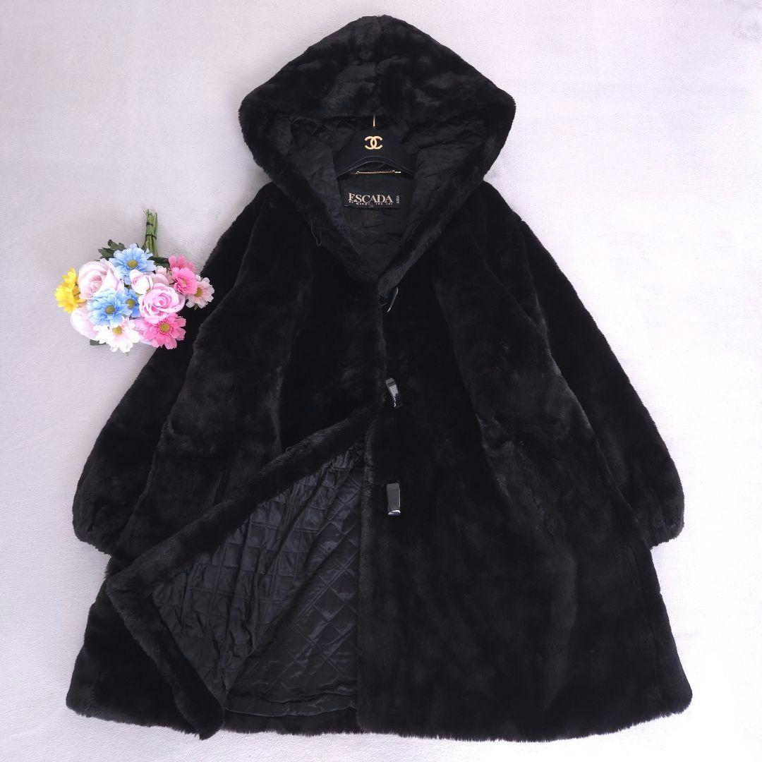 美品 エスカーダ エコファーコート ゴージャス キルティング フード