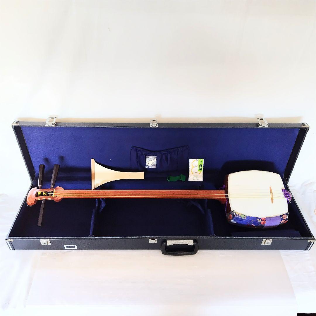 訳有り[破れ]三味線　花梨　民謡　長唄用　ハードケース付き