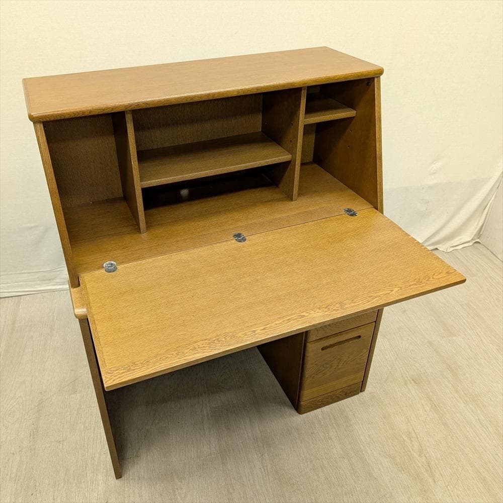 美品　浜本工芸　楢 ナラ材　ライティングデスク　ライティングビューロー　机　書斎