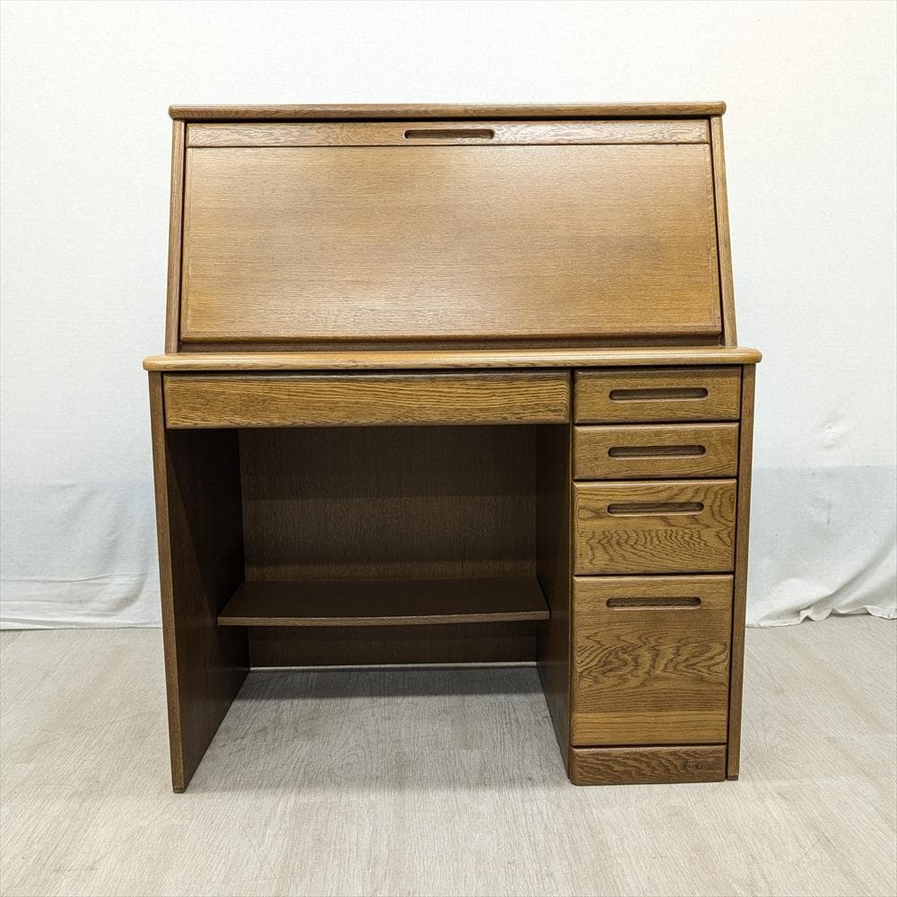 美品　浜本工芸　楢 ナラ材　ライティングデスク　ライティングビューロー　机　書斎