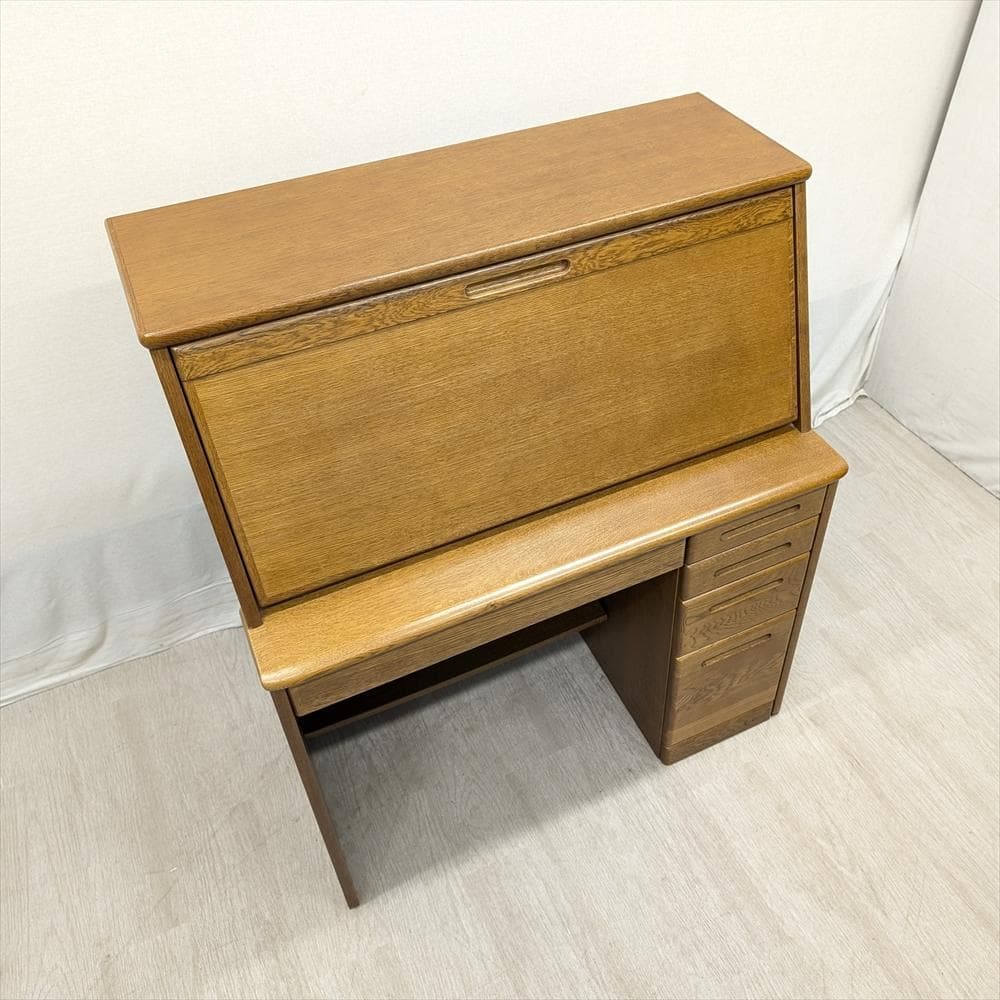 美品　浜本工芸　楢 ナラ材　ライティングデスク　ライティングビューロー　机　書斎