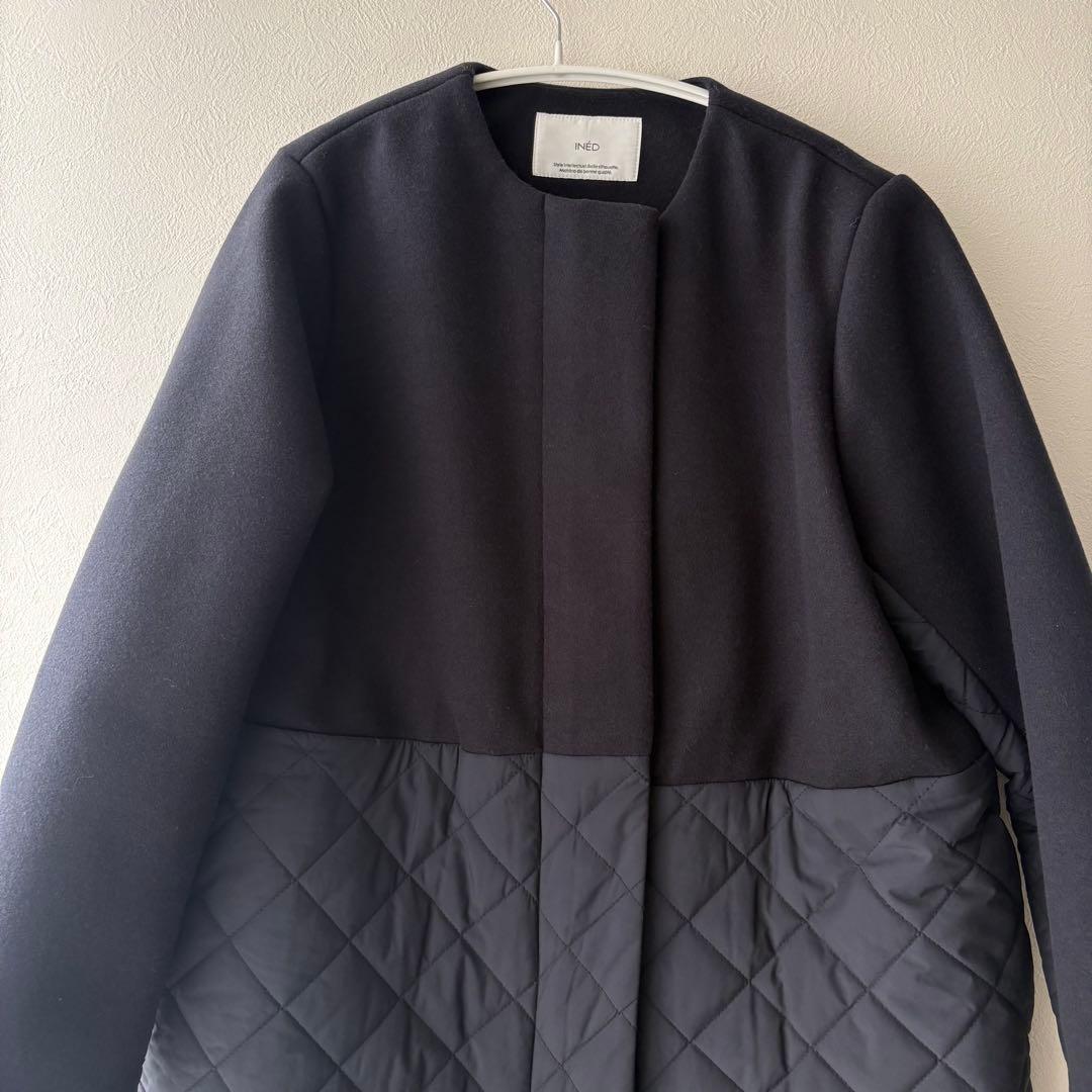 SALE極美品✨INED 2024AW コンビキルティングコート ネイビー　９号
