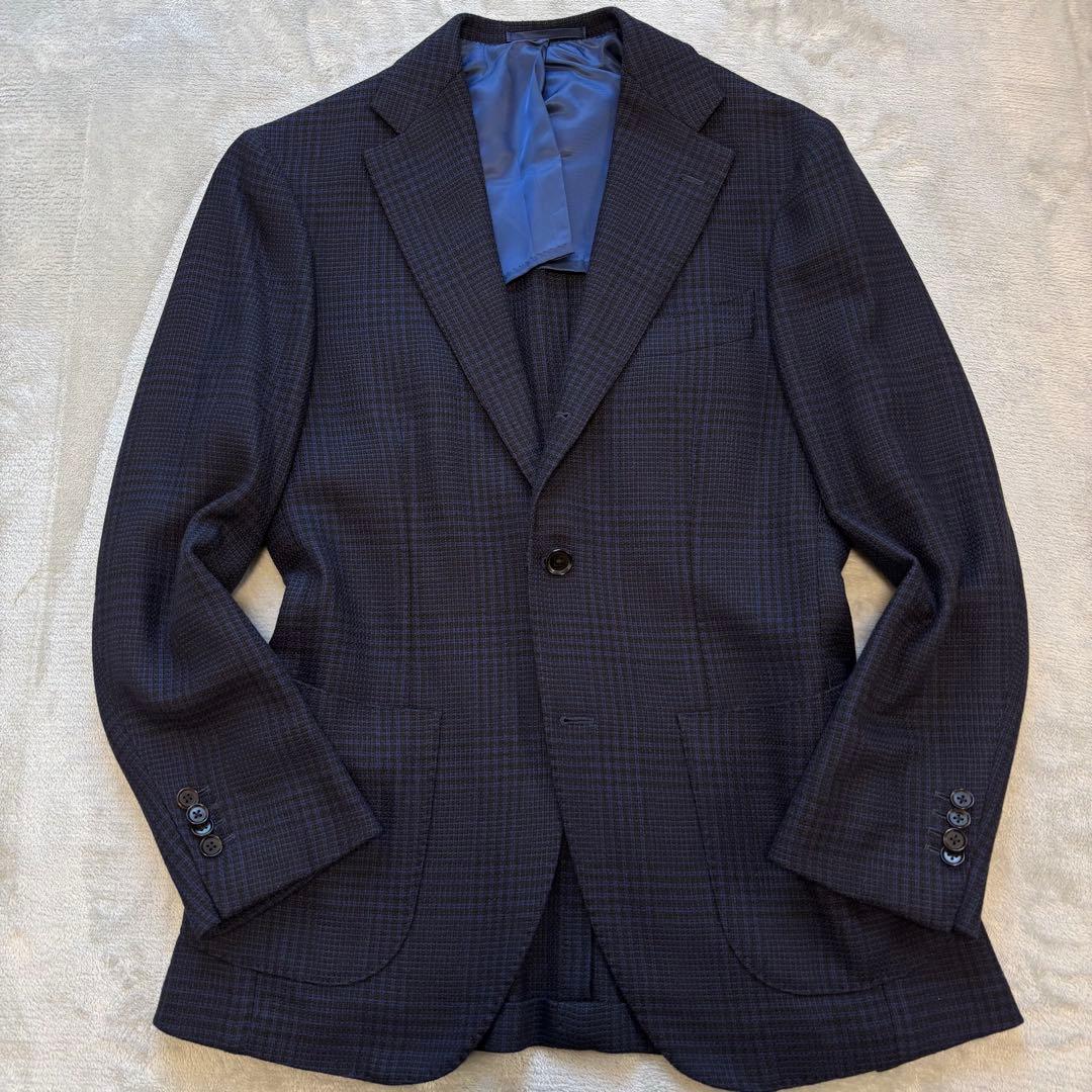 極美品✨ ブリッラペルイルグスト 現行 テーラードジャケット チェック ネイビー