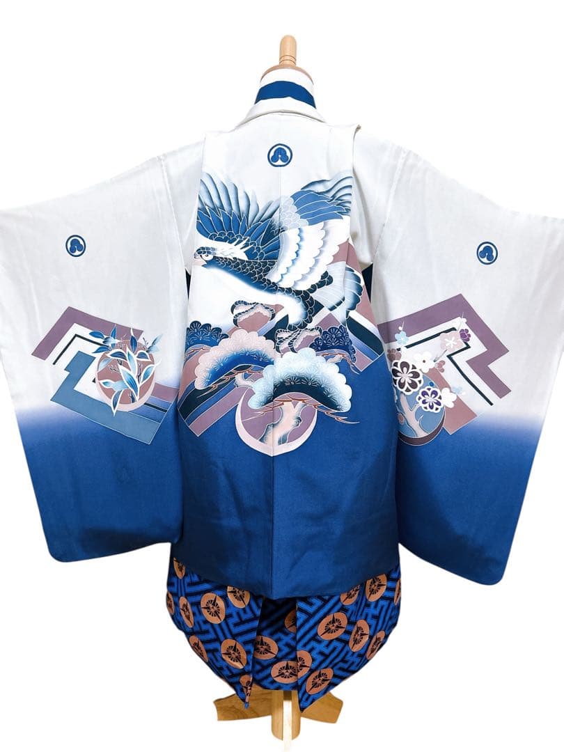 正絹羽織五つ紋♡七五三　5歳　男の子　フルセット　一式　鷹　青系