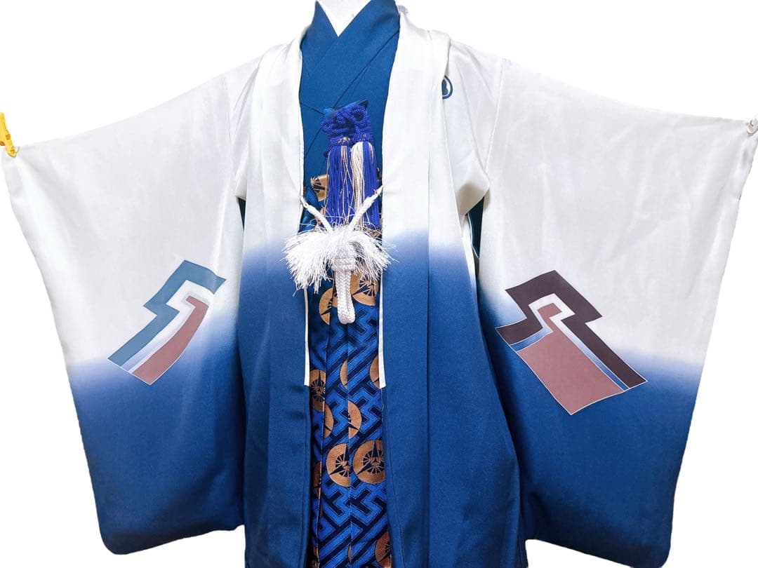 正絹羽織五つ紋♡七五三　5歳　男の子　フルセット　一式　鷹　青系