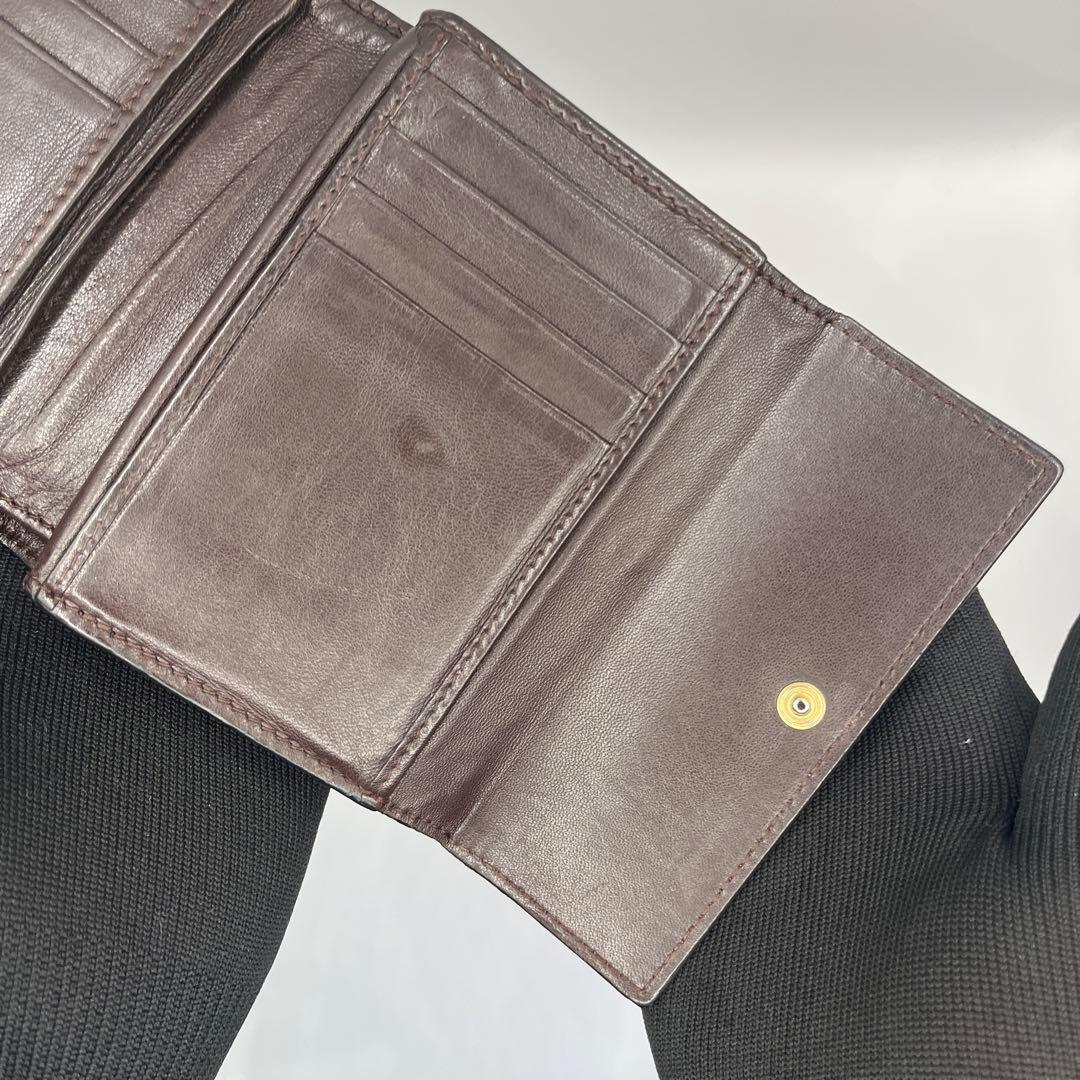 【鑑定済正規品】 ボッテガヴェネタ イントレチャート がま口 三折財布　ブラウン