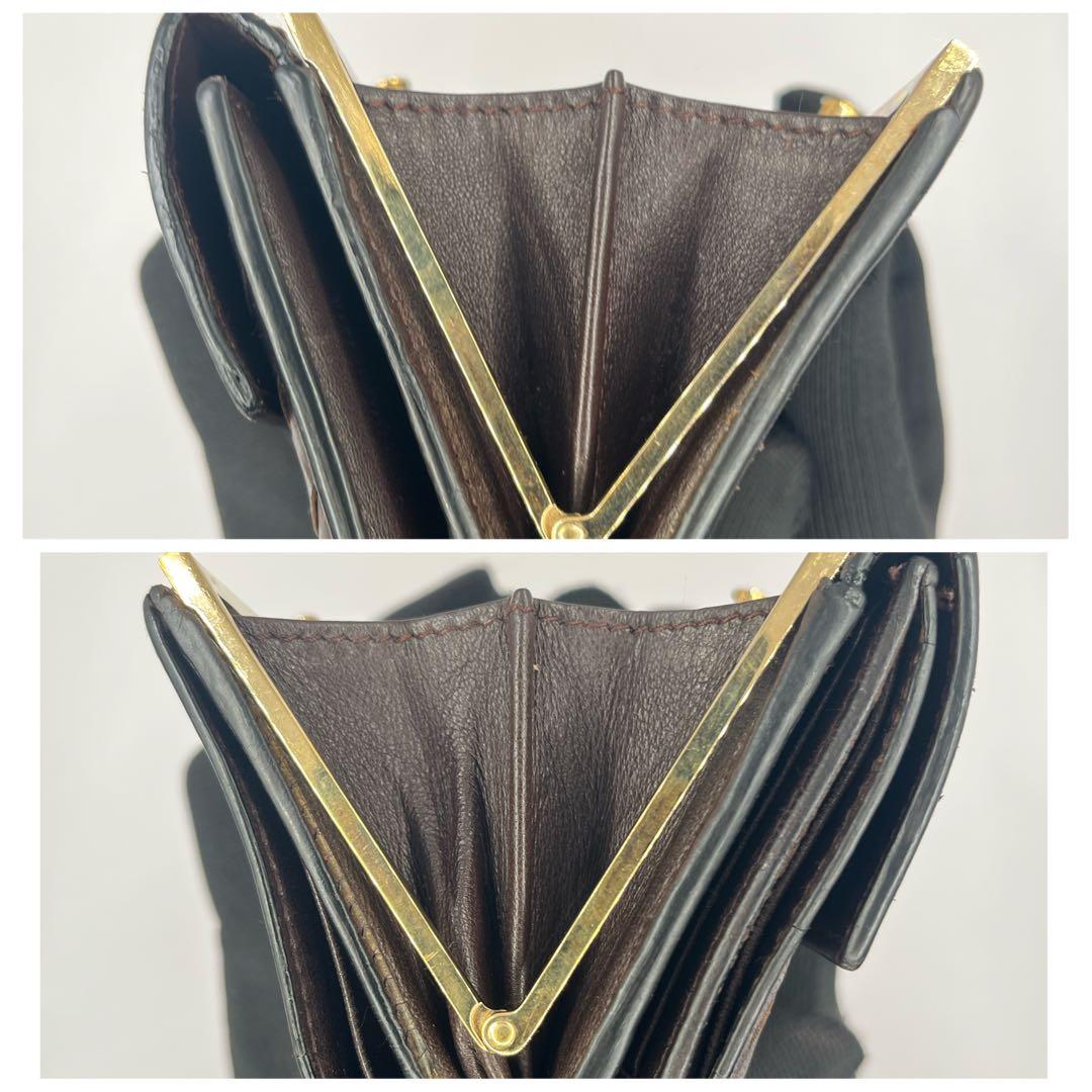 【鑑定済正規品】 ボッテガヴェネタ イントレチャート がま口 三折財布　ブラウン