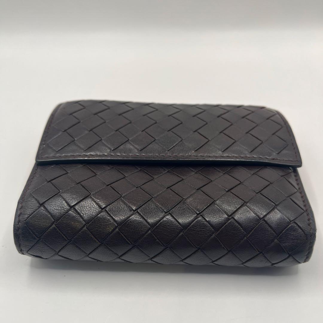 【鑑定済正規品】 ボッテガヴェネタ イントレチャート がま口 三折財布　ブラウン