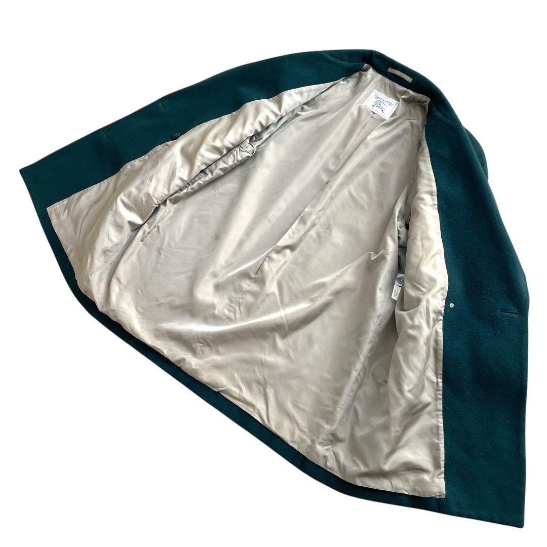 レアカラー 90s Burberry カシミヤ混 ハーフコート ダブル 裏地総柄