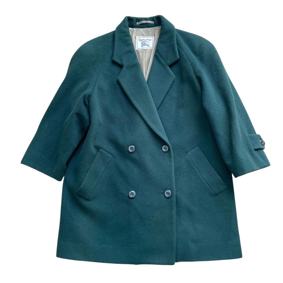 レアカラー 90s Burberry カシミヤ混 ハーフコート ダブル 裏地総柄