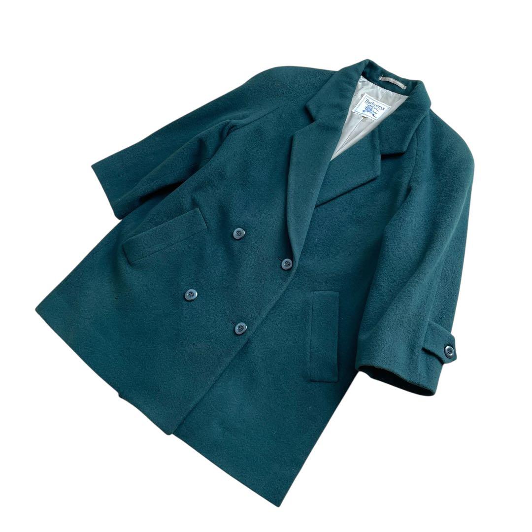 レアカラー 90s Burberry カシミヤ混 ハーフコート ダブル 裏地総柄