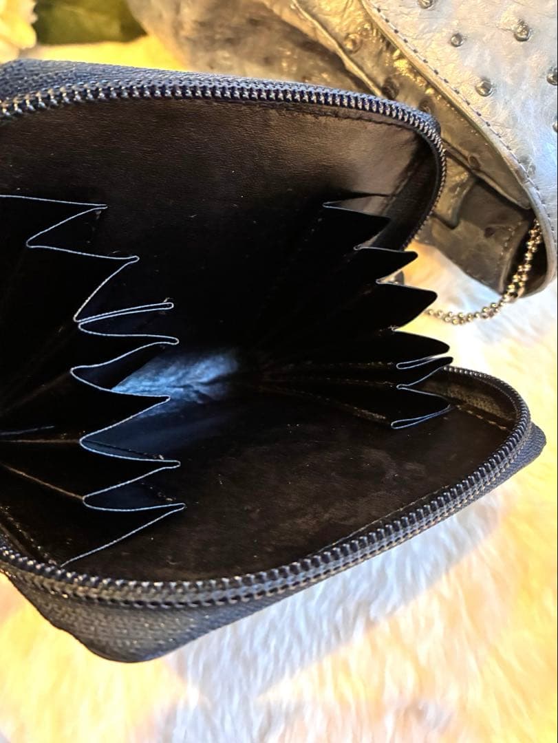 ✴︎タケチ✴︎本物オーストリッチショルダーバッグ✴︎小物入れ付き✴︎ブルー