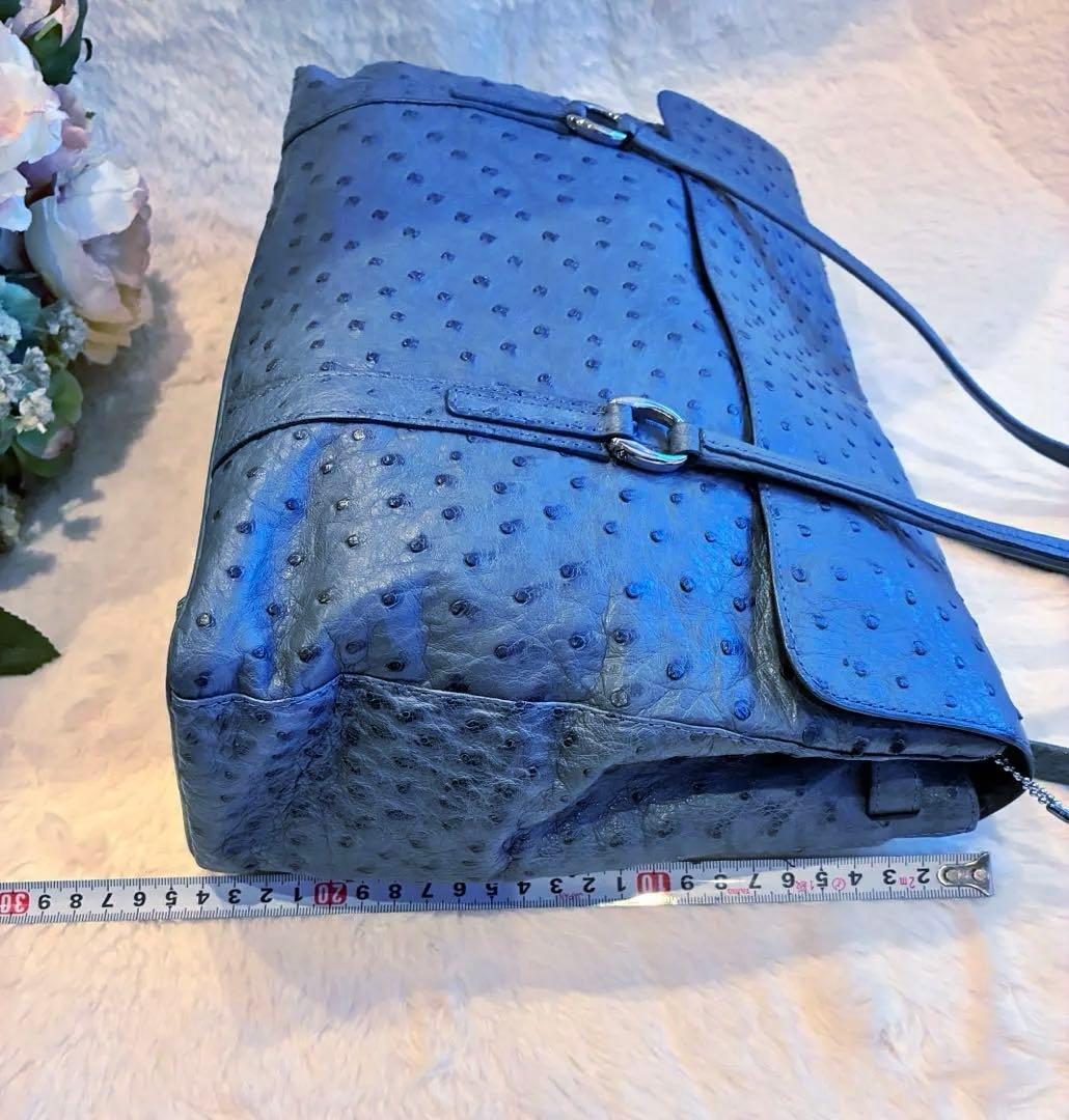 ✴︎タケチ✴︎本物オーストリッチショルダーバッグ✴︎小物入れ付き✴︎ブルー