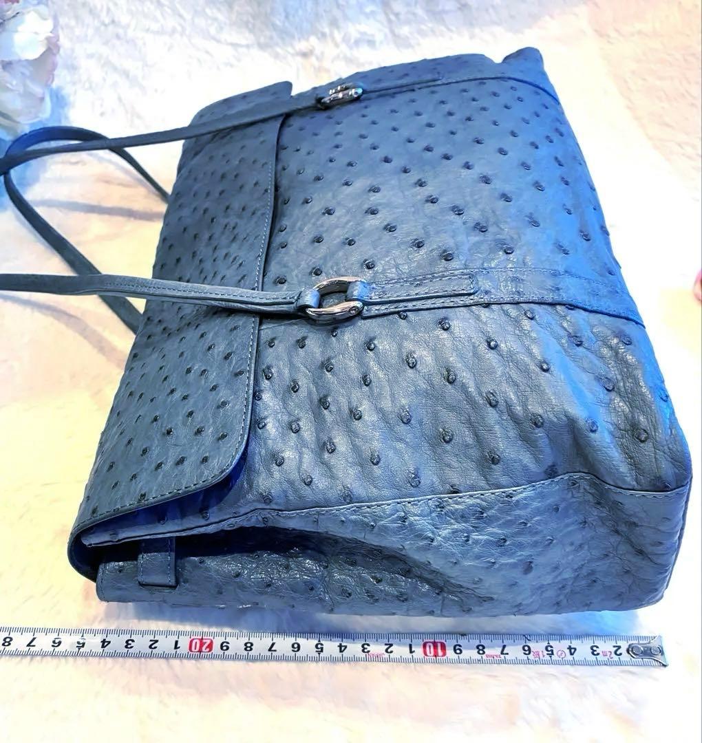 ✴︎タケチ✴︎本物オーストリッチショルダーバッグ✴︎小物入れ付き✴︎ブルー