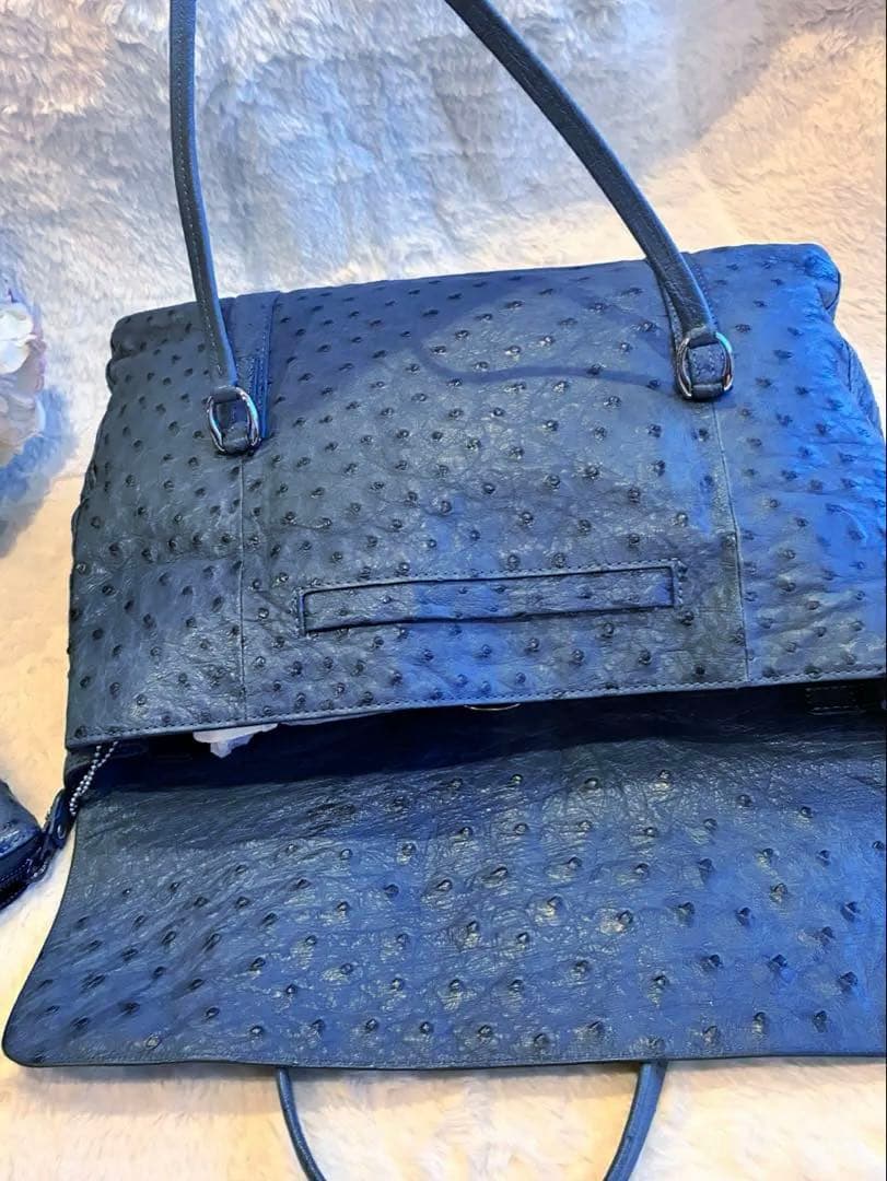 ✴︎タケチ✴︎本物オーストリッチショルダーバッグ✴︎小物入れ付き✴︎ブルー