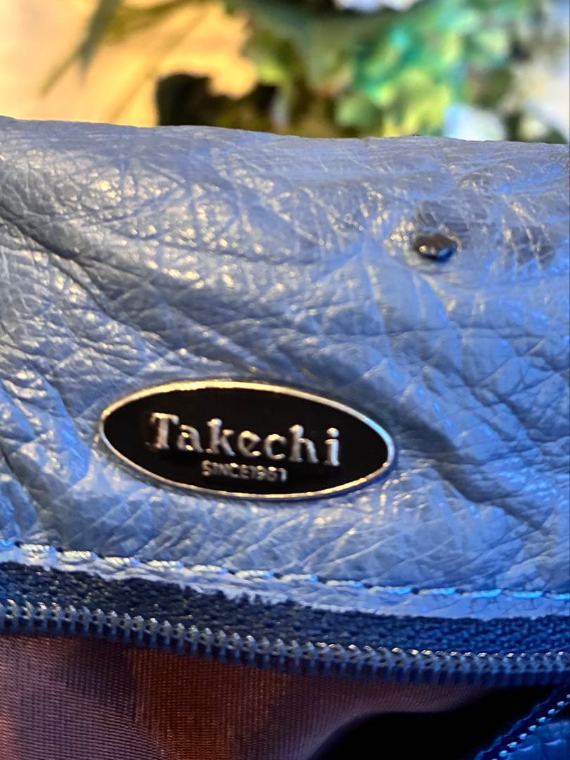 ✴︎タケチ✴︎本物オーストリッチショルダーバッグ✴︎小物入れ付き✴︎ブルー