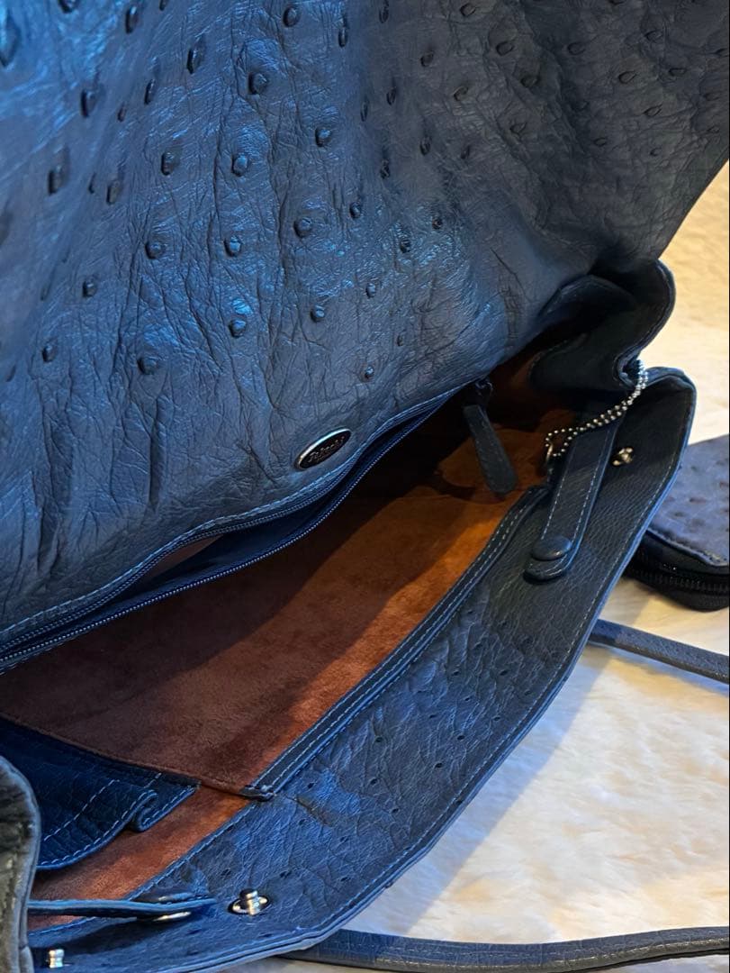 ✴︎タケチ✴︎本物オーストリッチショルダーバッグ✴︎小物入れ付き✴︎ブルー