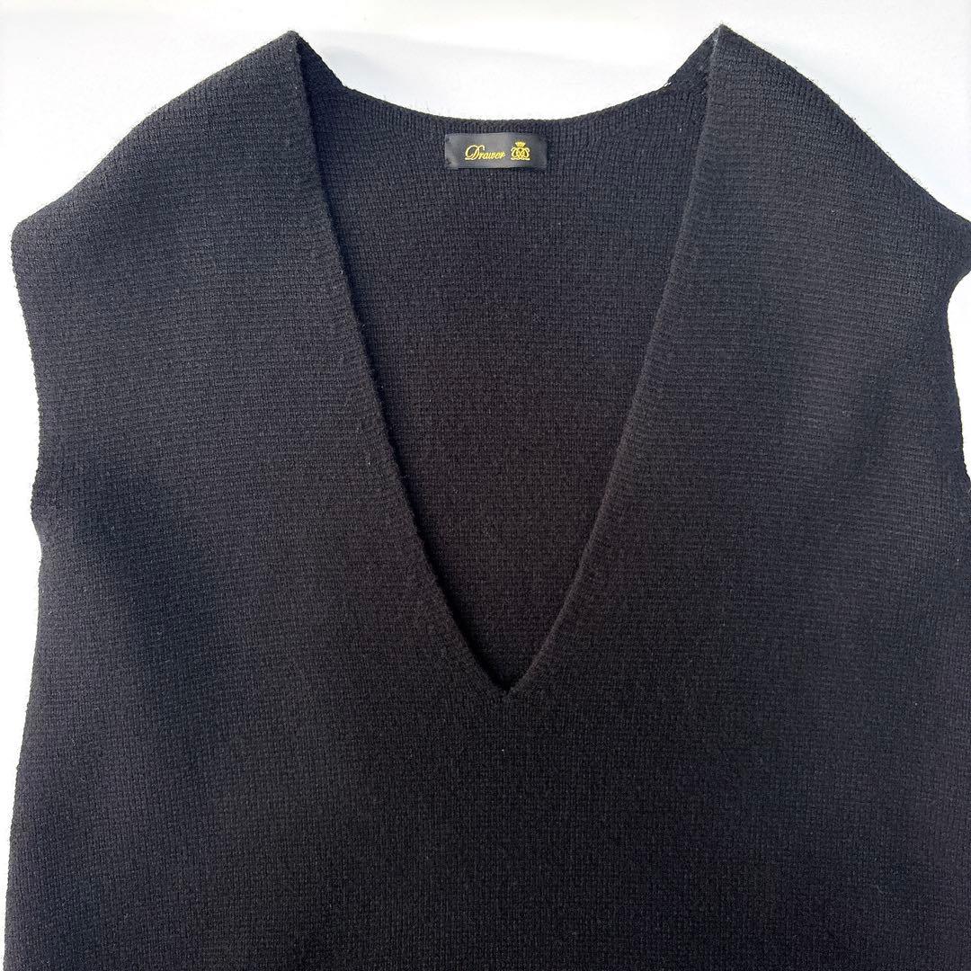 美品⁑ドゥロワー　ウールカシミヤ ミラノ編みVネックニットジレ　ベスト　ブラック